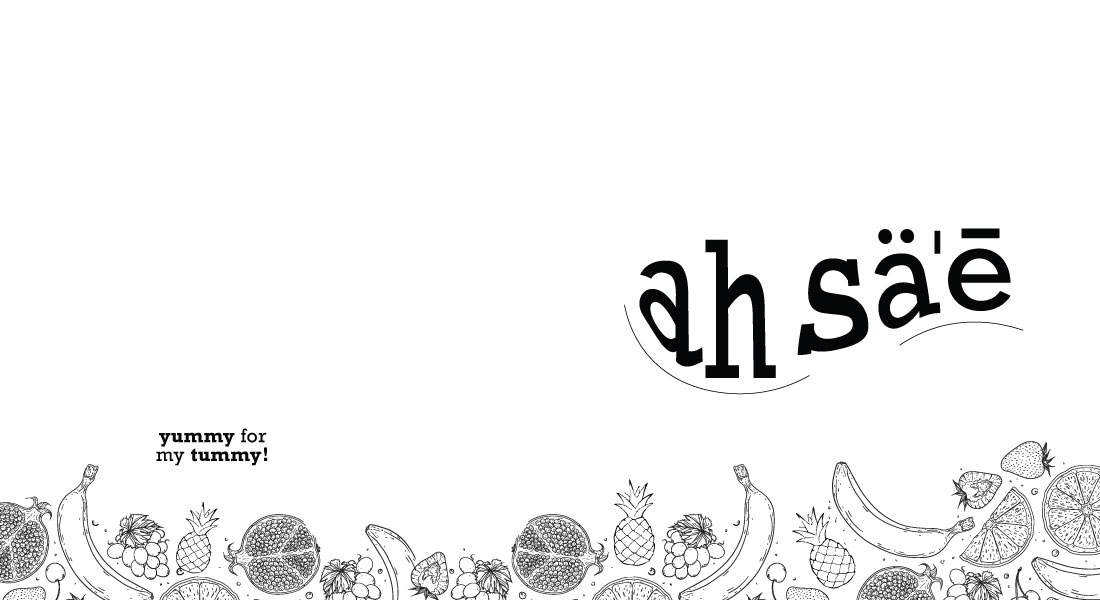 Ah Sae logo surrounded by playful ingredient drawings