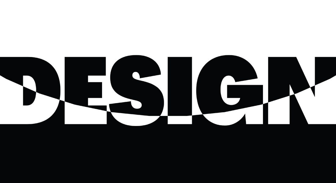 Oversized DESIGN lettering split by a moving curve