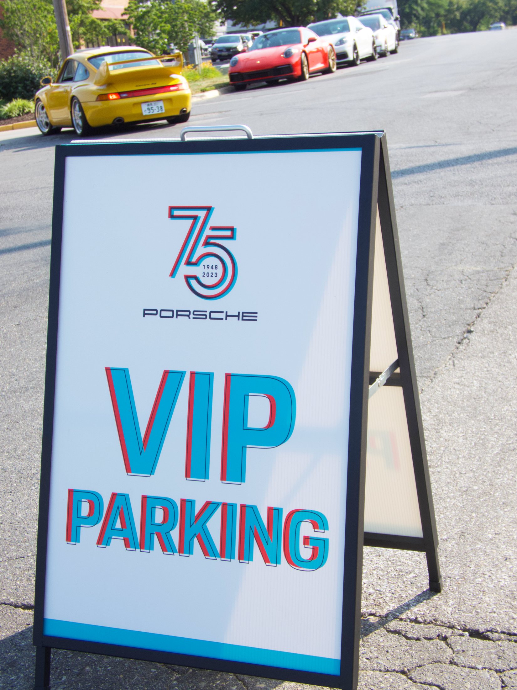Porsche 75th VIP parking wayfinding sign