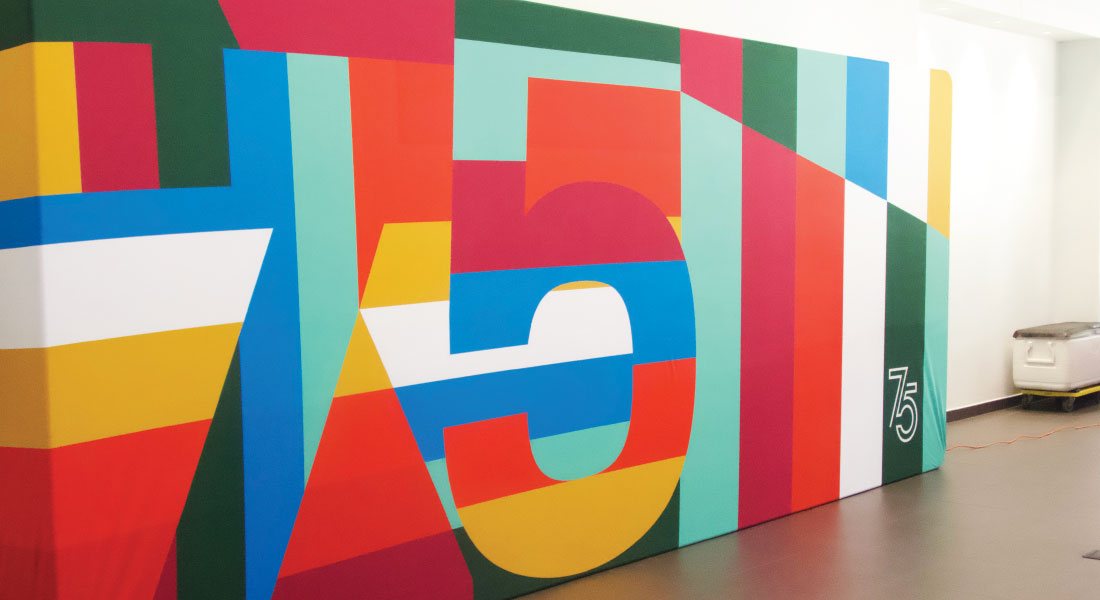 Colorful Porsche 75th anniversary environmental installation